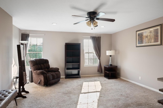 1662 W Kemper Rd, Springfield Twp, OH 45240 - living area with a ceiling fan, plenty of natural light, carpet floors, and recessed lighting