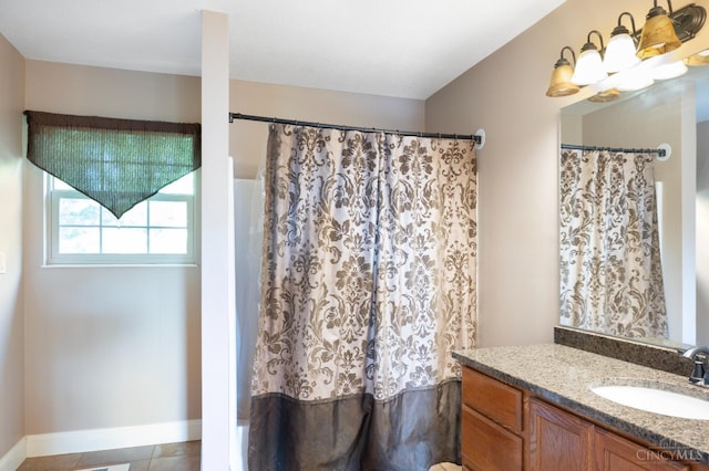 1662 W Kemper Rd, Springfield Twp, OH 45240 - bathroom featuring vanity, a shower with curtain, and tile patterned floors