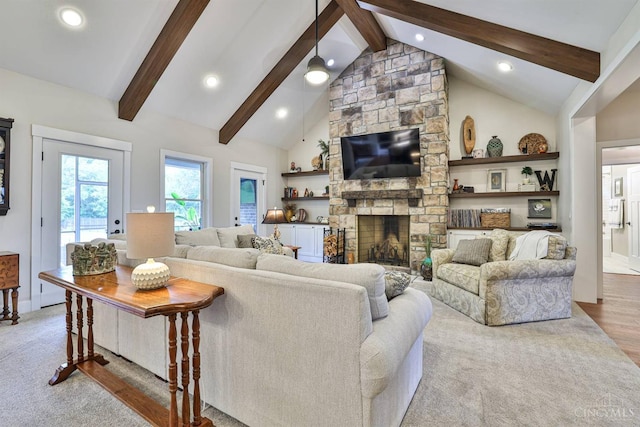 1439 Legacy Ct, Troy, OH 45373 - carpeted living room with recessed lighting and a fireplace