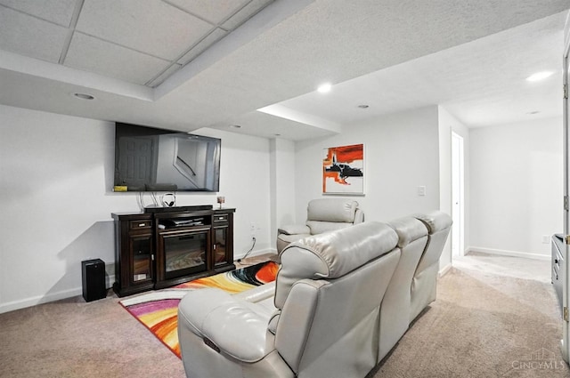 4870 Highland Oaks Dr, Green Twp, OH 45248 - living area featuring light carpet, a raised ceiling, and recessed lighting