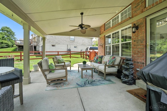 4870 Highland Oaks Dr, Green Twp, OH 45248 - view of patio / terrace featuring an outdoor living space, ceiling fan, and grilling area