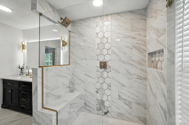 4870 Highland Oaks Dr, Green Twp, OH 45248 - bathroom with vanity, tiled shower, and recessed lighting