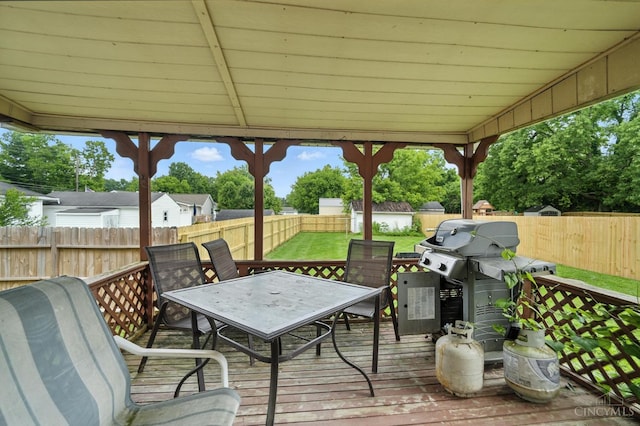 668 Shawhan Rd, Union Twp, OH 45065 - wooden terrace featuring outdoor dining space, a fenced backyard, and area for grilling