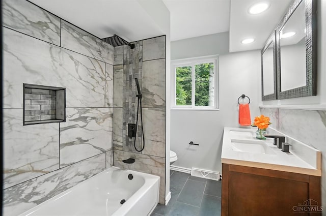 2000 Neeb Rd, Green Twp, OH 45233 - bathroom featuring double vanity, bathtub / shower combination, tile patterned flooring, and recessed lighting