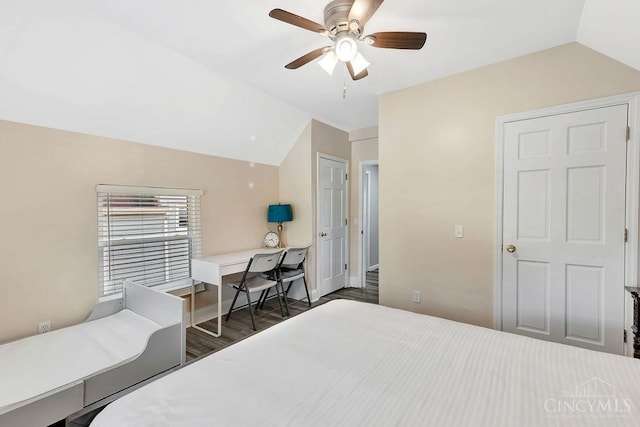 711 Van Roberts Pl, Wyoming, OH 45215 - bedroom with vaulted ceiling, wood finished floors, a desk, and ceiling fan