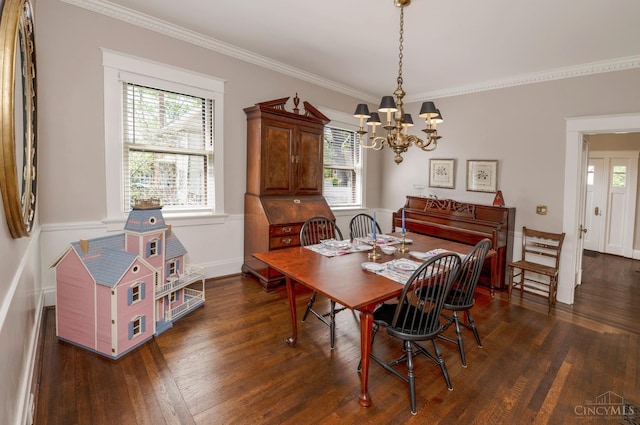 2851 Pine Grove Ave, Cincinnati, OH 45208 - dining space featuring plenty of natural light, a chandelier, dark wood-style floors, and ornamental molding