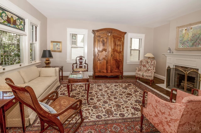 2851 Pine Grove Ave, Cincinnati, OH 45208 - living room featuring wood finished floors and a fireplace with flush hearth