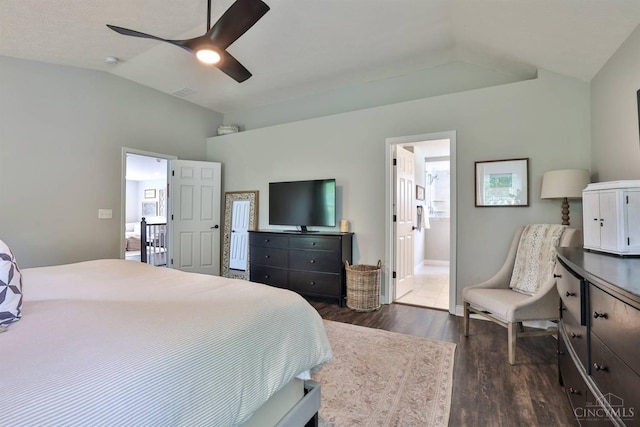 6352 Copperleaf Ln, Miami Twp, OH 45140 - bedroom with lofted ceiling, dark wood-style floors, and ceiling fan
