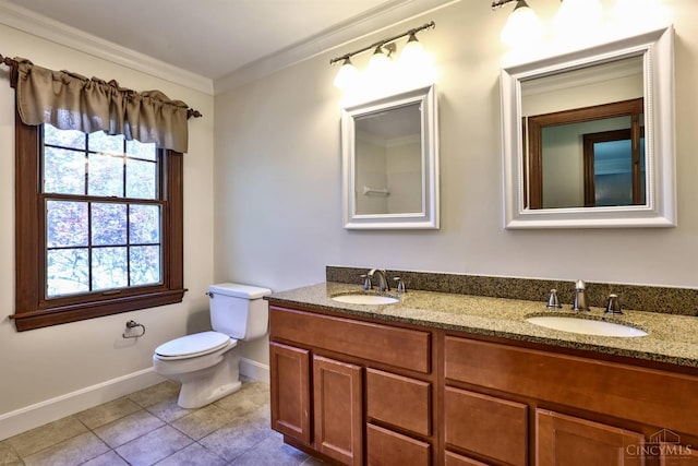 254 Compton Rd, Wyoming, OH 45215 - bathroom with double vanity, crown molding, and tile patterned flooring