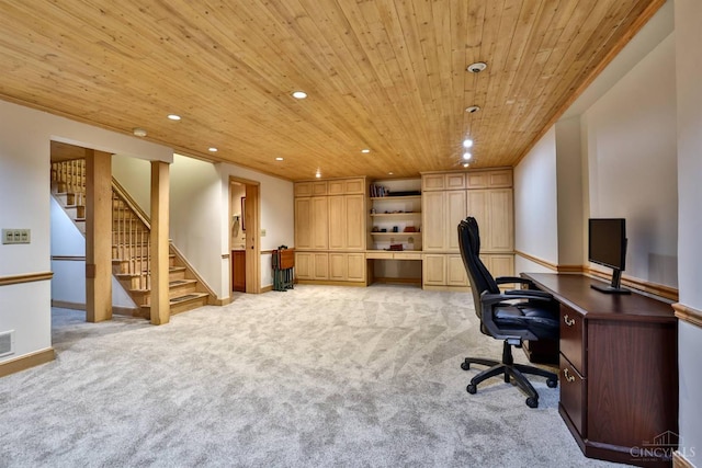 254 Compton Rd, Wyoming, OH 45215 - home office featuring recessed lighting, light colored carpet, and wooden ceiling