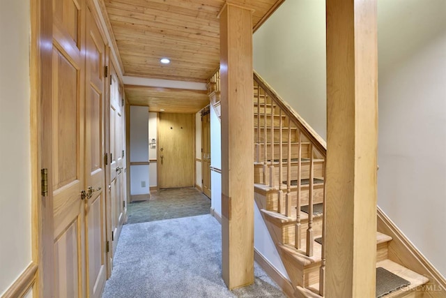 254 Compton Rd, Wyoming, OH 45215 - hall with wooden ceiling, carpet floors, and recessed lighting
