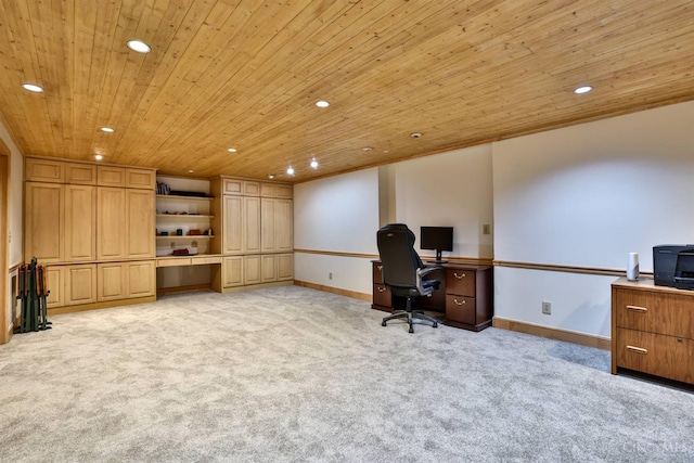 254 Compton Rd, Wyoming, OH 45215 - home office featuring recessed lighting, light carpet, wood ceiling, and built in desk