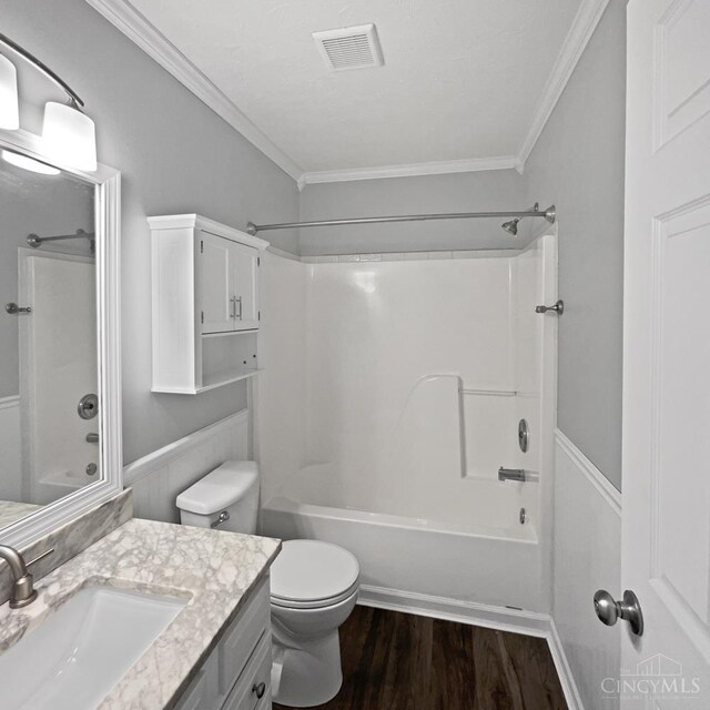 6336 Lansing Ct, Liberty Twp, OH 45011 - bathroom with vanity, wood finished floors, shower / bath combination, and crown molding