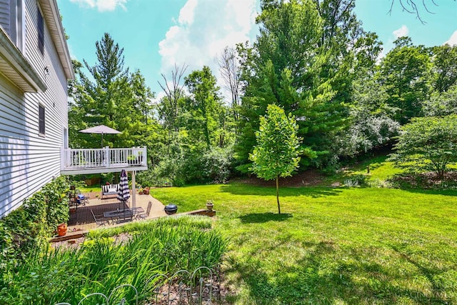 8050 Redhaven Ct, Colerain Twp, OH 45247 - view of green lawn featuring a deck, a patio area, and view of scattered trees
