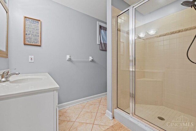 7029 Stonington Rd, Anderson Twp, OH 45230 - bathroom with a stall shower, vanity, and tile patterned floors