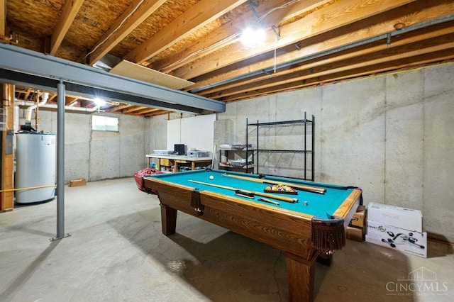 7029 Stonington Rd, Anderson Twp, OH 45230 - game room featuring gas water heater, billiards, and concrete floors