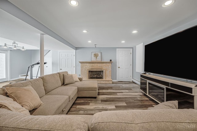 854 Nordyke Rd, Anderson Twp, OH 45255 - living area with wood finished floors, recessed lighting, and a fireplace