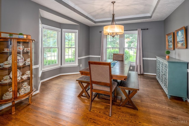 3773 Top Flite Ln, Mason, OH 45040 - dining room featuring a tray ceiling, wood finished floors, crown molding, and a chandelier