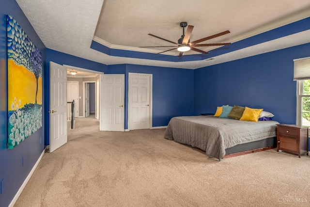 3773 Top Flite Ln, Mason, OH 45040 - bedroom with carpet floors, a raised ceiling, a textured ceiling, and ceiling fan