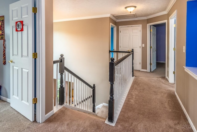 3773 Top Flite Ln, Mason, OH 45040 - hall featuring an upstairs landing, carpet floors, and ornamental molding