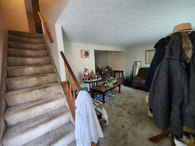2920 Spruceway Dr, Colerain Twp, OH 45251 - stairs with carpet and a textured ceiling