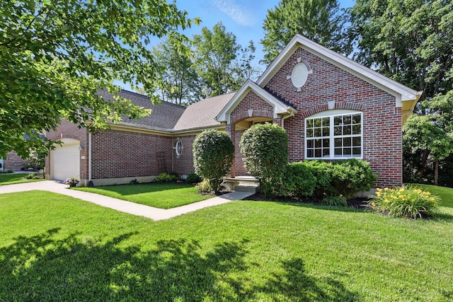 1123 Elk Run, Hamilton Twp, OH 45039 - view of front of house featuring brick siding, an attached garage, a front lawn, and roof with shingles