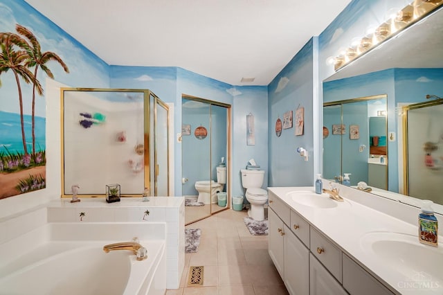 5788 Spire Ridge Ct Unit 13B, Green Twp, OH 45247 - bathroom with a stall shower, a bath, tile patterned flooring, and double vanity