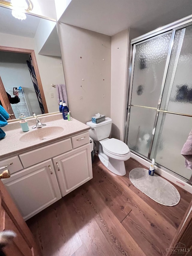 420 Lake Shore Dr, Lebanon, OH 45036 - full bathroom featuring wood finished floors, a shower stall, and vanity