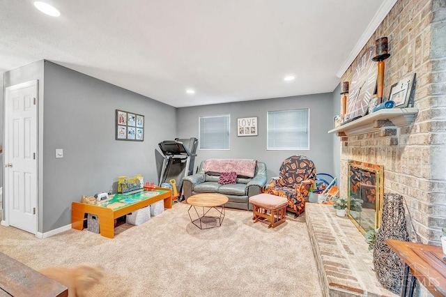 8798 Beckys Ridge Dr, Colerain Twp, OH 45251 - recreation room featuring carpet, recessed lighting, and a fireplace