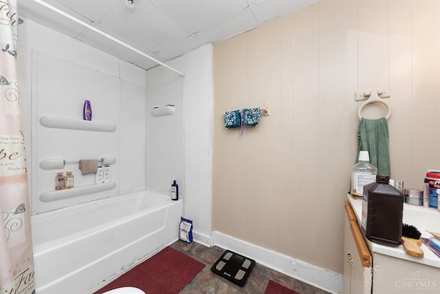 201 W Cherry St, Georgetown, OH 45121 - full bath featuring shower / bath combo with shower curtain and a paneled ceiling