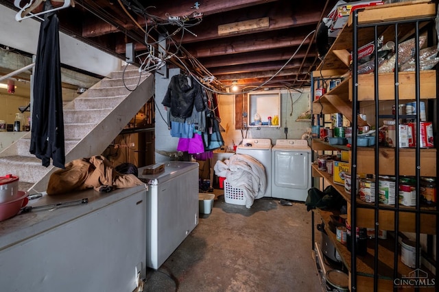 251 Westview Dr, Morrow, OH 45152 - unfinished basement featuring washing machine and dryer and stairway