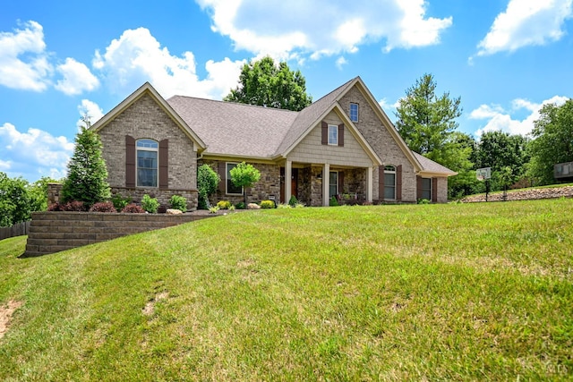 18092 Horizon Way, Lawrenceburg, IN 47025 - craftsman-style home featuring a front yard, stone siding, and roof with shingles