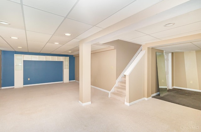 7693 Misty Springs Ct, Deerfield Twp, OH 45040 - finished below grade area featuring carpet floors, stairs, a drop ceiling, and recessed lighting