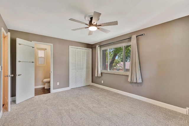 2783 Losantiridge Ave, Columbia Twp, OH 45213 - unfurnished bedroom featuring carpet flooring, a closet, ensuite bathroom, and a ceiling fan