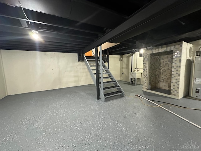 1285 Oakmont Dr, Hamilton, OH 45013 - unfinished basement with water heater and stairway