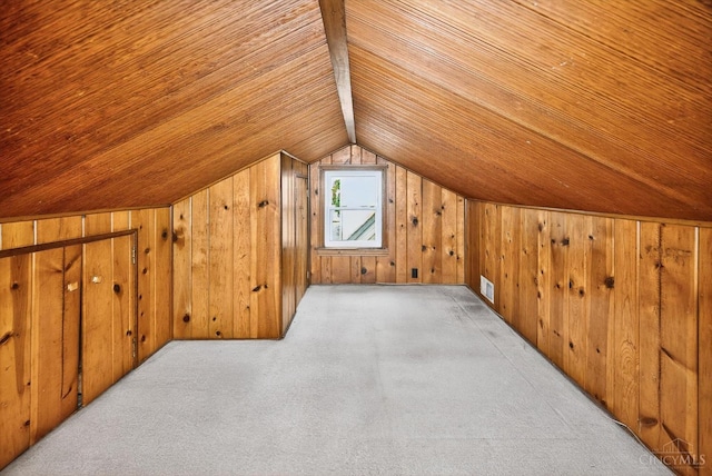 4644 Alpine Ave, Blue Ash, OH 45242 - bonus room featuring wood ceiling, wood walls, vaulted ceiling, and light colored carpet