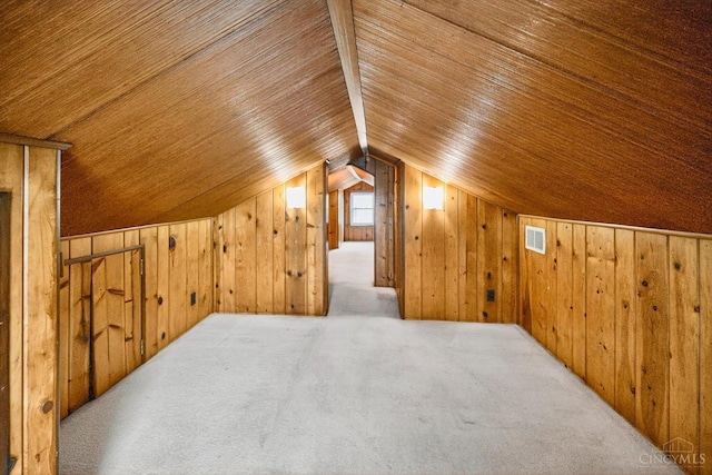 4644 Alpine Ave, Blue Ash, OH 45242 - additional living space with wooden ceiling, wood walls, carpet floors, and lofted ceiling