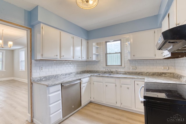2315 Elbe Ave, Hamilton, OH 45015 - kitchen featuring dishwasher, extractor fan, range with electric cooktop, light wood-style floors, and plenty of natural light
