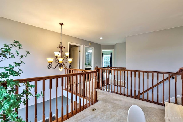 4623 Steeplechase Dr, Batavia Twp, OH 45103 - corridor featuring an upstairs landing, a chandelier, carpet floors, and recessed lighting