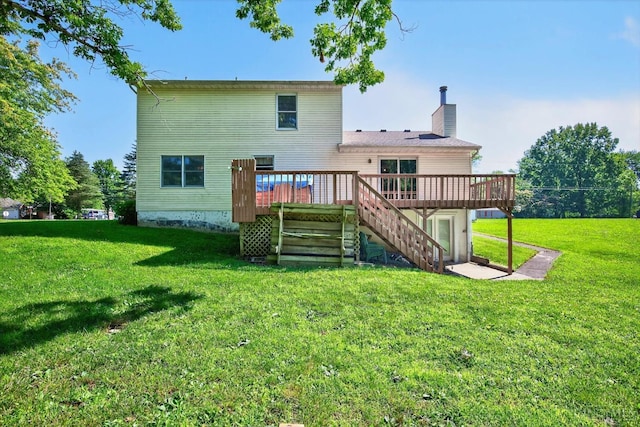 90 Lorelei Dr, Perry Twp, OH 45118 - rear view of house with a deck, a chimney, stairs, and a yard