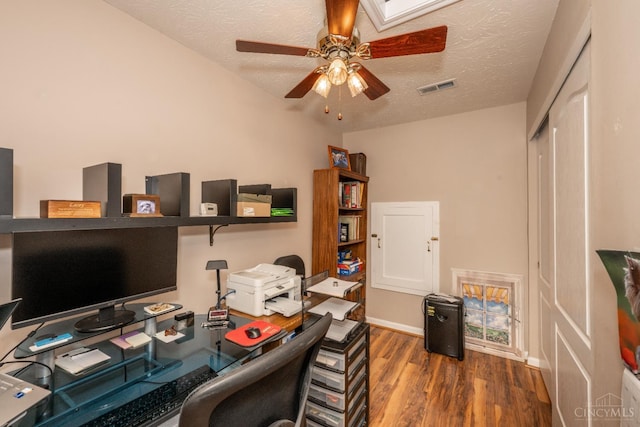 4247 Fieldsedge Dr, Mason, OH 45040 - office area with ceiling fan, wood finished floors, and a textured ceiling