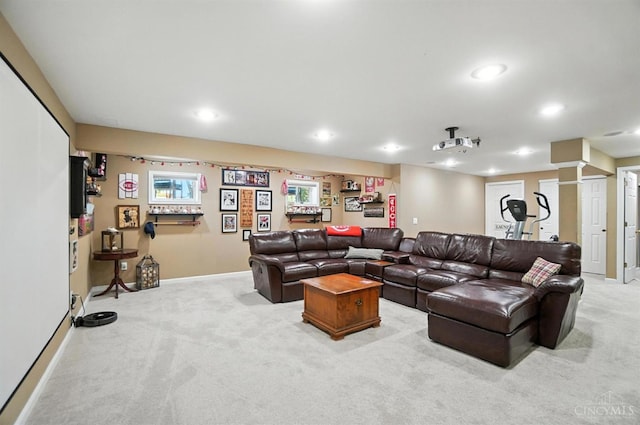 8608 Sunmont Dr, Anderson Twp, OH 45255 - carpeted living area featuring baseboards and recessed lighting