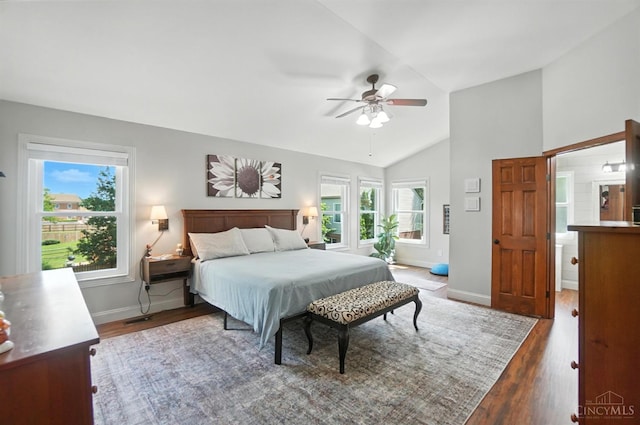 8608 Sunmont Dr, Anderson Twp, OH 45255 - bedroom with wood finished floors, lofted ceiling, and a ceiling fan