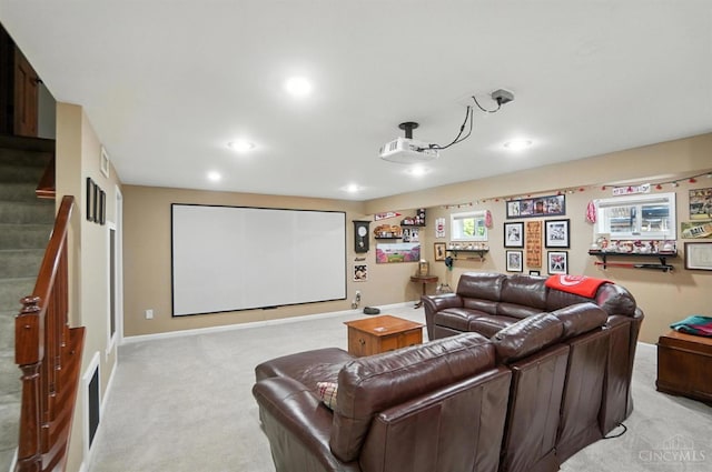 8608 Sunmont Dr, Anderson Twp, OH 45255 - cinema room with light carpet, recessed lighting, and a dry bar