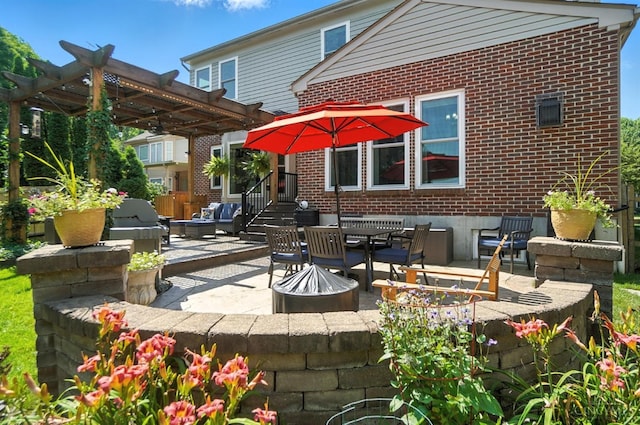 8608 Sunmont Dr, Anderson Twp, OH 45255 - view of patio with a pergola and an outdoor living space with a fire pit