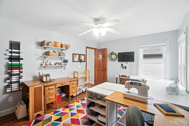 8608 Sunmont Dr, Anderson Twp, OH 45255 - office area featuring a ceiling fan and wood finished floors