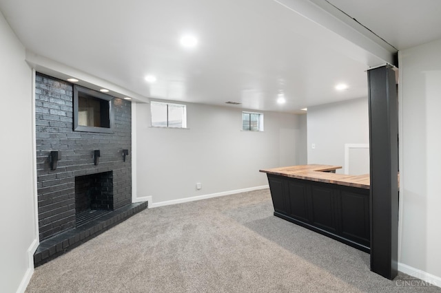 8784 Pippin Rd, Colerain Twp, OH 45251 - bar area featuring recessed lighting, carpet flooring, and a fireplace