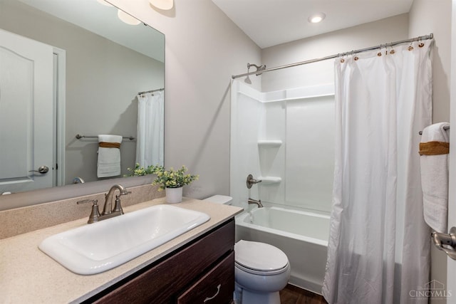 3779 Sturbridge Way, Pierce Twp, OH 45245 - full bathroom featuring vanity, shower / bath combo, wood finished floors, and recessed lighting