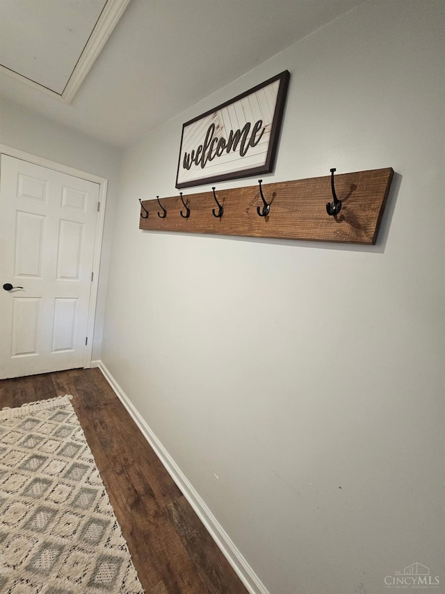 9063 Morrow Woodville Rd, Harlan Twp, OH 45162 - mudroom featuring dark wood-style floors and baseboards