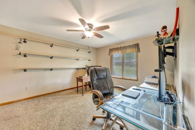 1900 Lani Dr, Washington Twp, OH 45320 - home office featuring a ceiling fan and carpet flooring
